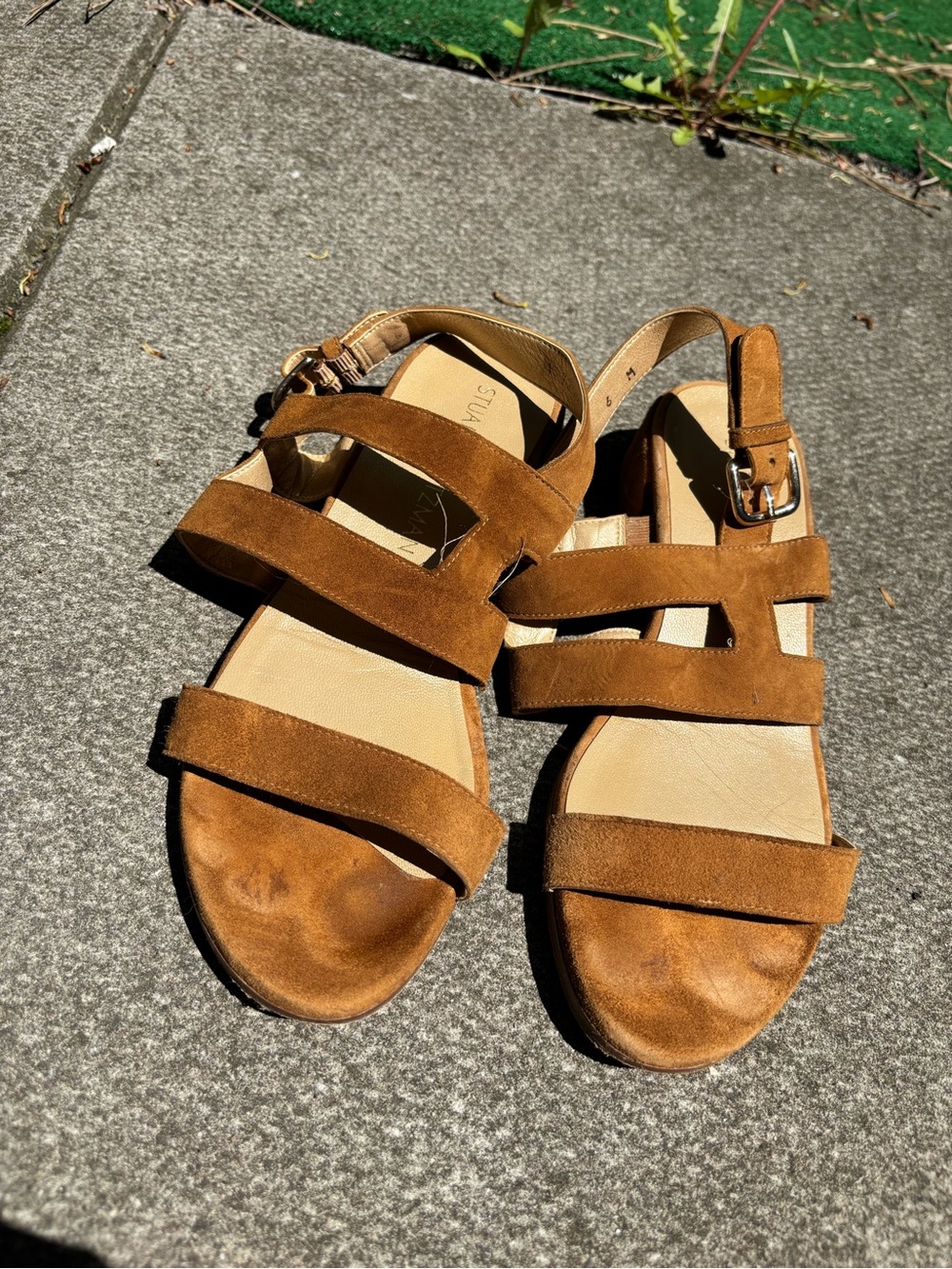 Stuart Weitzman and Women’s Suede Strappy Slingback Sandals — Brown 6M